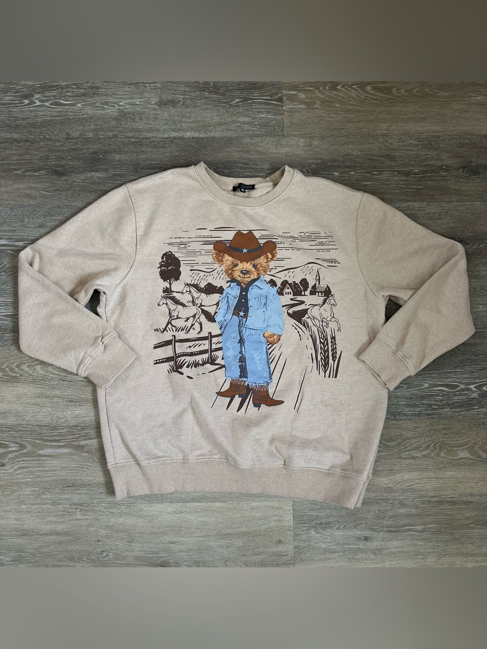 Attitude not included western teddy bear, crewneck sweatshirt Sz M